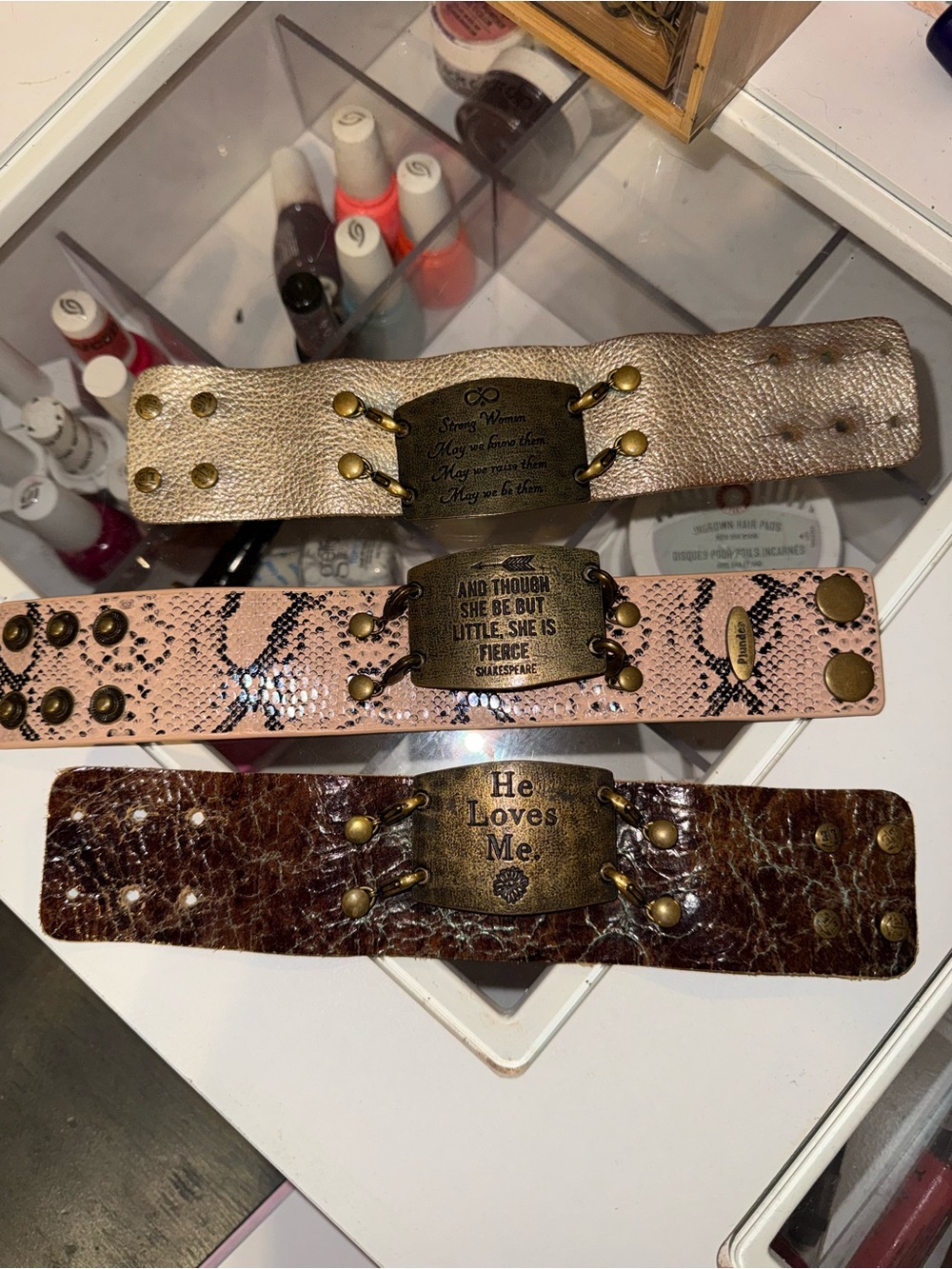 He Loves Me Brown Leather Statement Bracelet